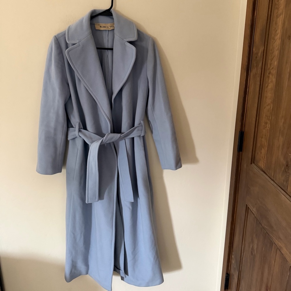 Blanca Vita Wool Blend Calistea Wrap Coat | Light Blue - Picture 2 of 11